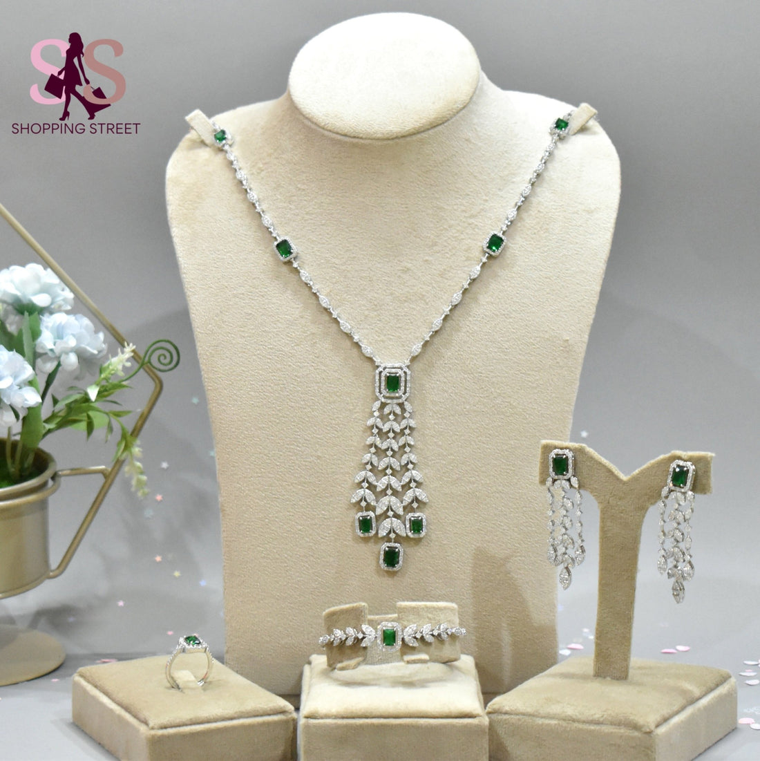 Asfar Long Necklace Green Set 1