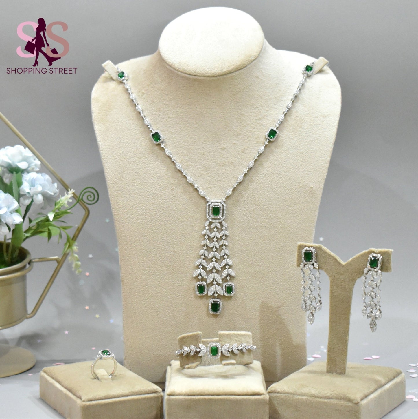 Asfar Long Necklace Green Set