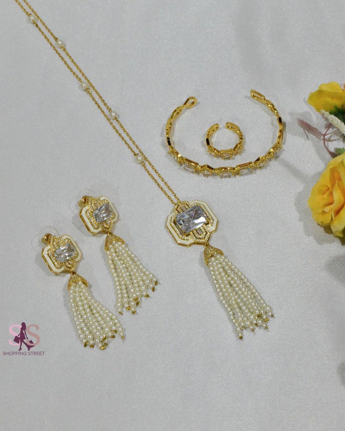 Ashraf Long Necklace Golden Set 3