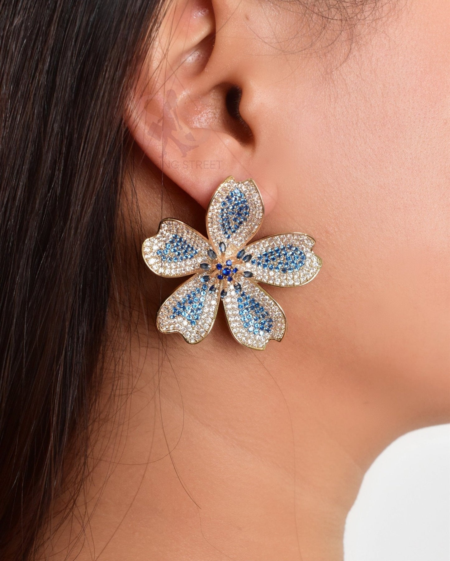 Fahrah Blue Golden Earrings Ring Set