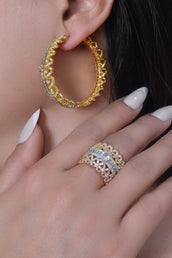 Rima 2Tone Earrings Ring Set 2