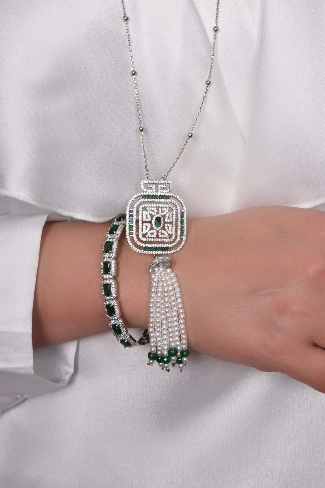 Hiba Green Pearl Set