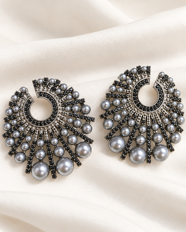 Riham Black Pearl Earrings — Earrings, Kuwait