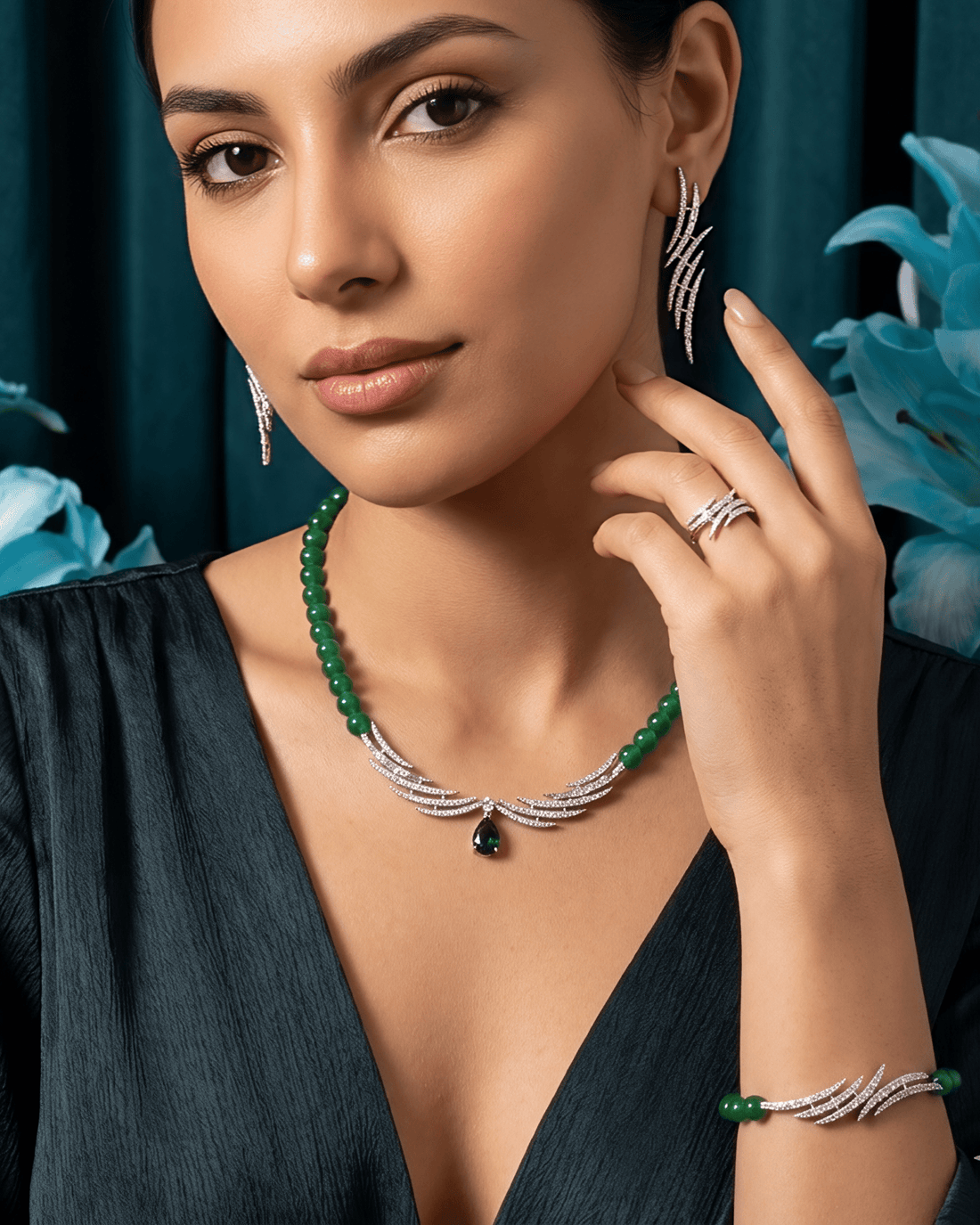 Khawla Elegant Green Pearl Set 2