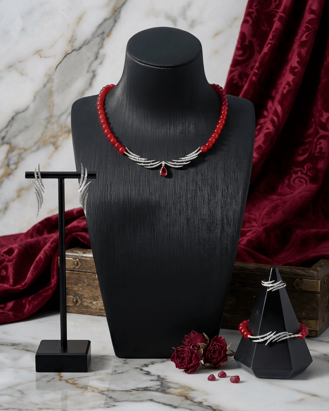 Khawla Elegant Red Pearl Set 3