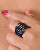 Fahrah Blue Golden Earrings Ring Set 3