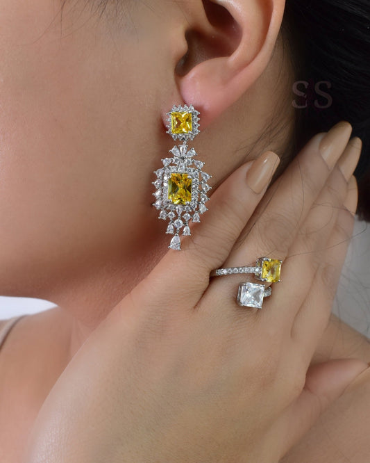 Hilya Yellow Earrings Ring Set