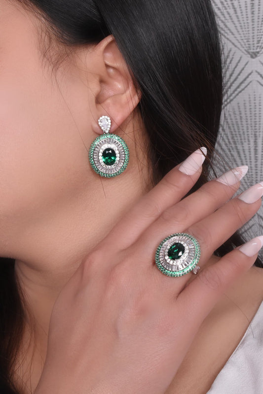 Nada Green Earrings Ring Set