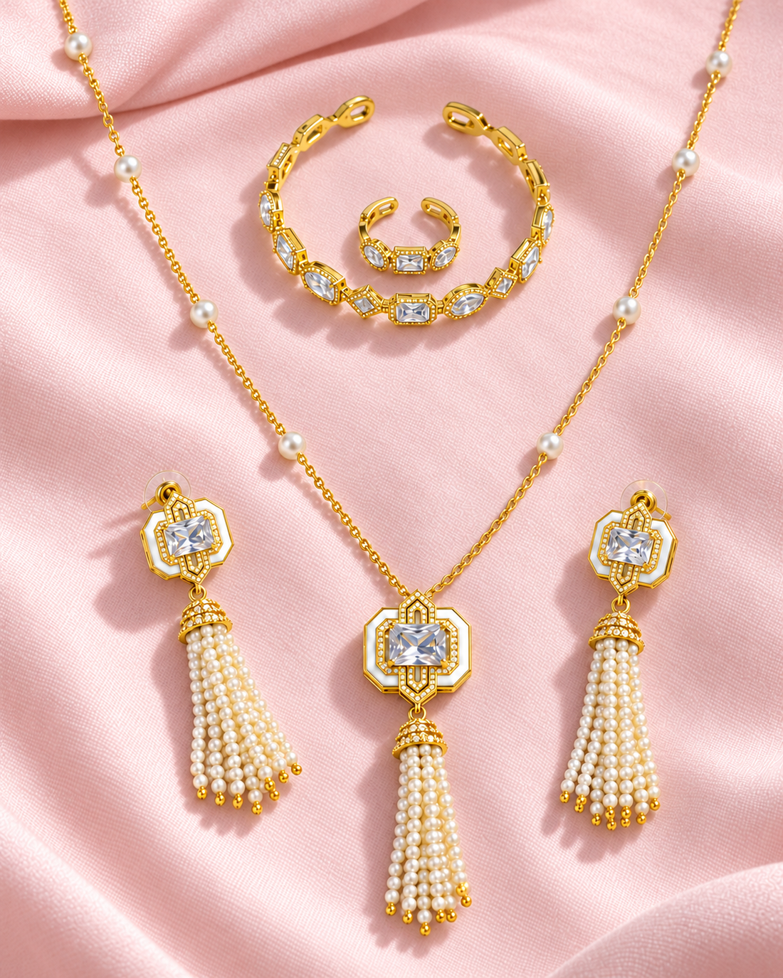Ashraf Long Necklace Golden Set — Jewelry Set, Kuwait — 1
