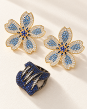Fahrah Blue Golden Earrings Ring Set — Earrings, Kuwait — 1