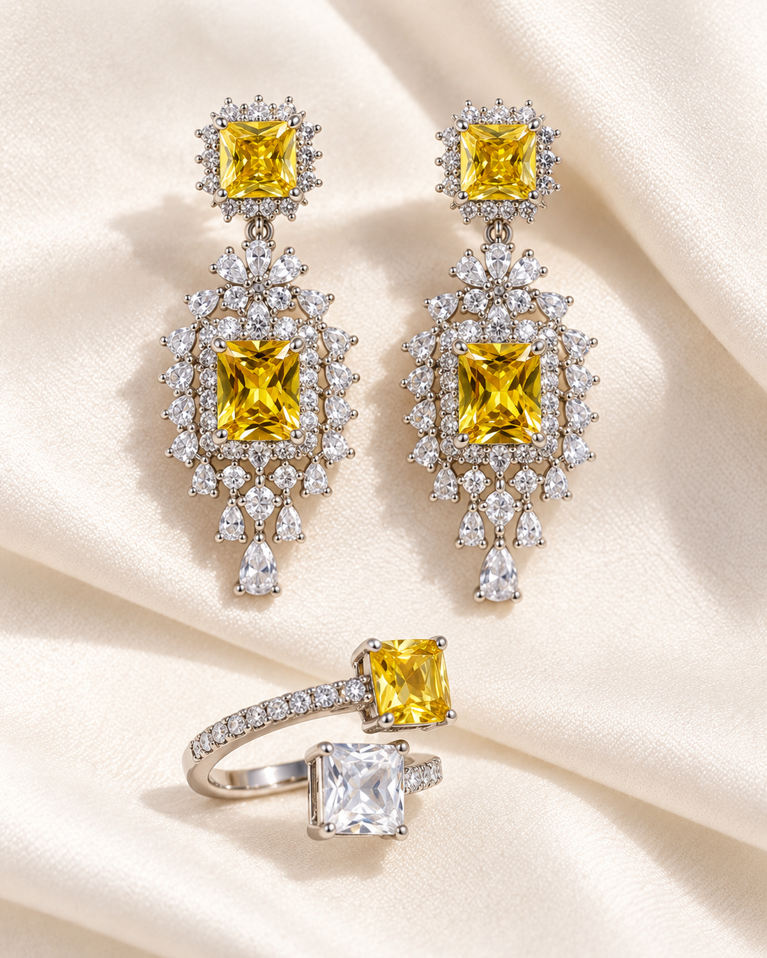 Hilya Yellow Earrings Ring Set — Earrings, Kuwait — 1