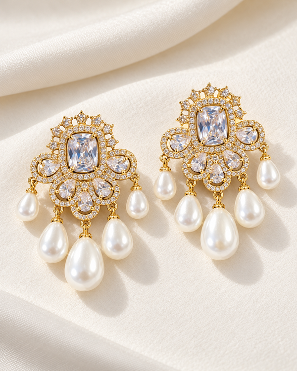 Nuraan Golden Pearl Earrings — Earrings, Kuwait