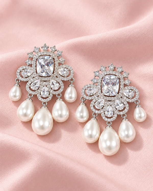 Nuraan Silver Pearl Earrings — Earrings, Kuwait