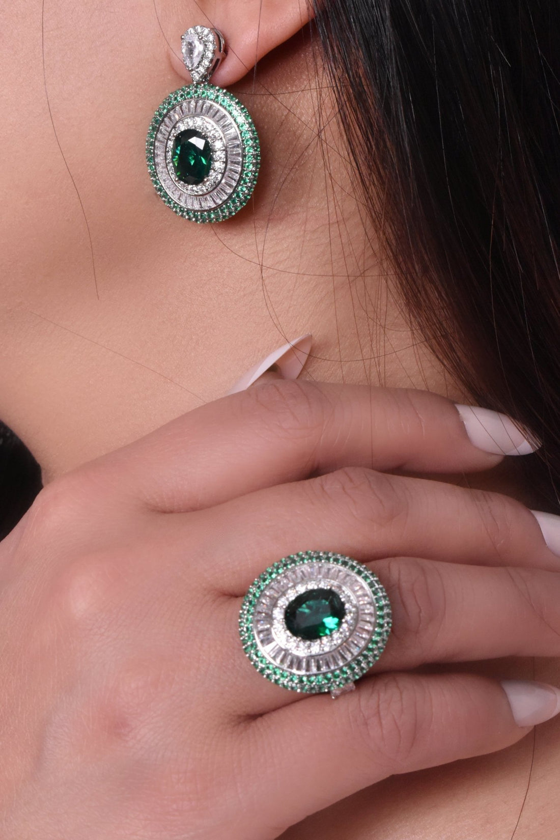 Nada Green Earrings Ring Set 2