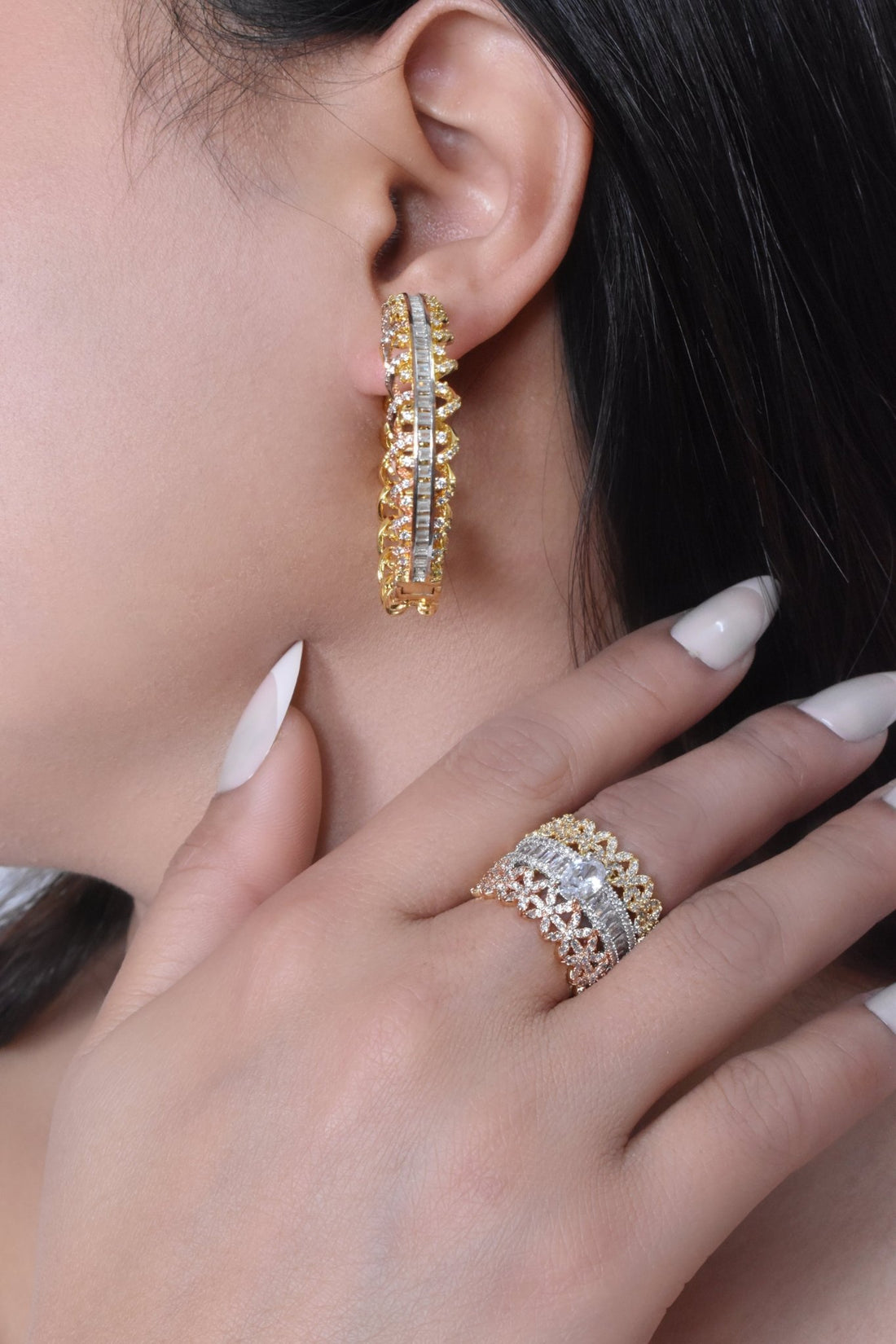 Rima 2Tone Earrings Ring Set 1