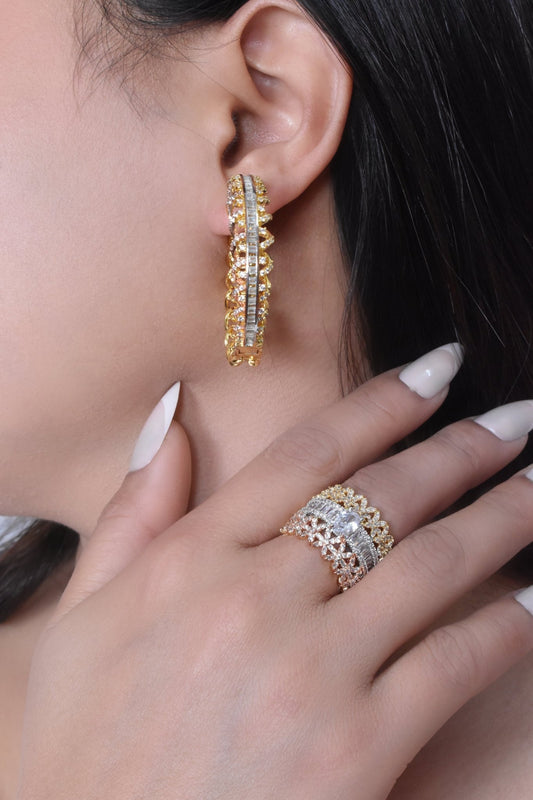 Rima 2Tone Earrings Ring Set