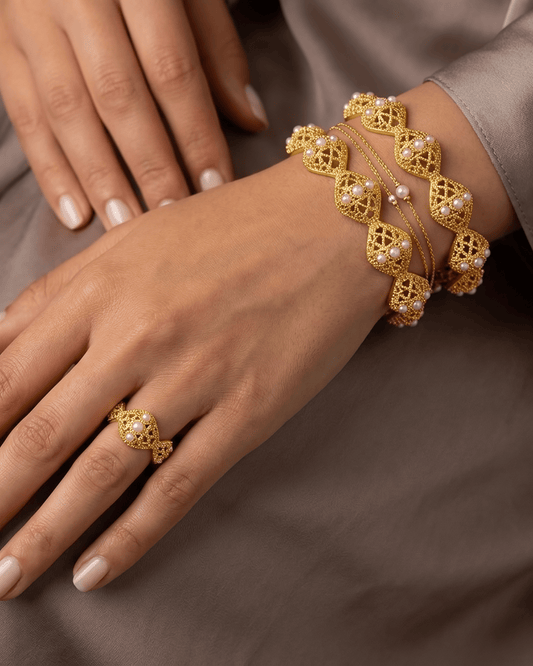 Ayla Pearl Bracelet Ring Set