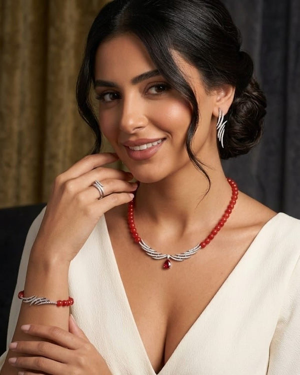 Khawla Elegant Red Pearl Set