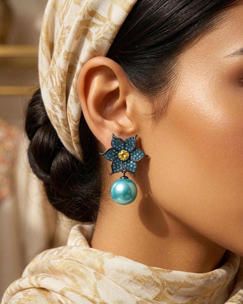 Zimal Blue Pearl Earrings — Earrings, Kuwait — 3