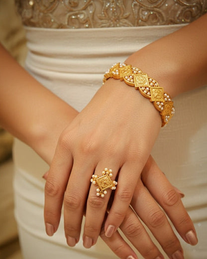 Alina Pearl Bracelet Ring Set