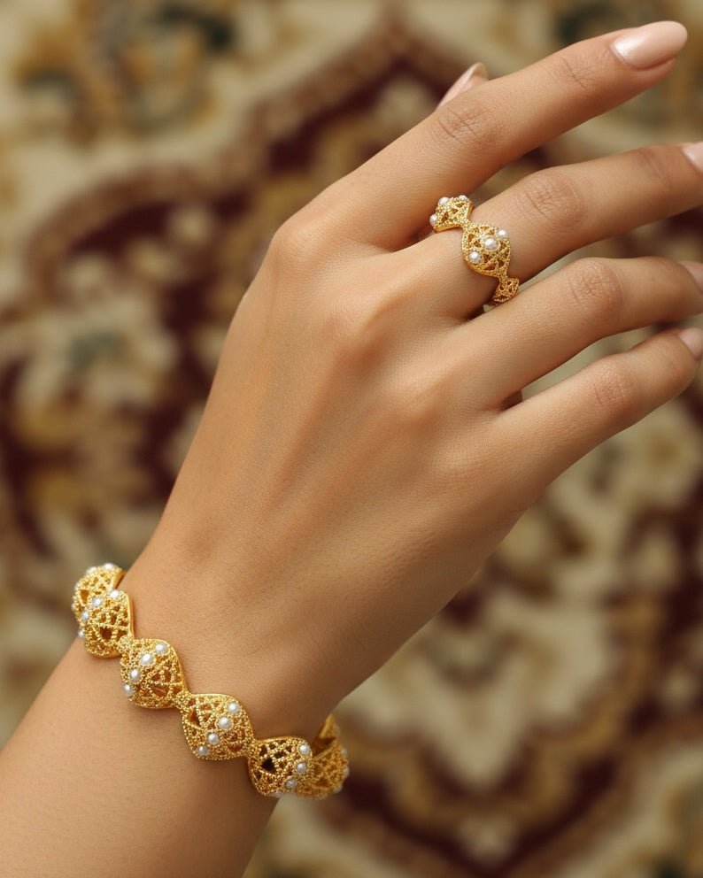 Ayla Pearl Bracelet Ring Set