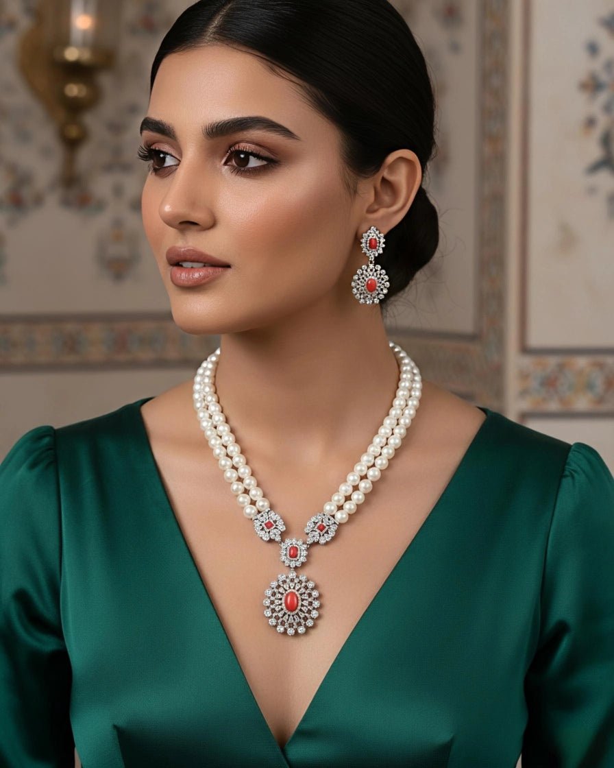 Camille Pearl Necklace Earrings Set — Necklace, Kuwait — 1