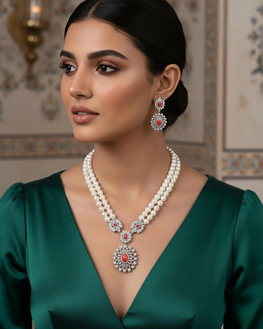 Camille Pearl Necklace Earrings Set