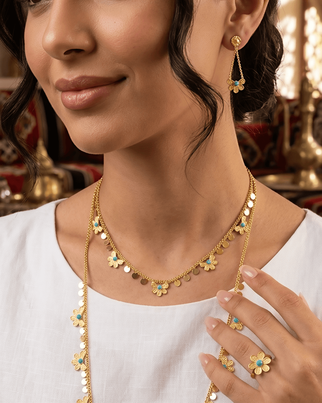 Amina Blue Golden Layers Set — Necklace, Kuwait — 2