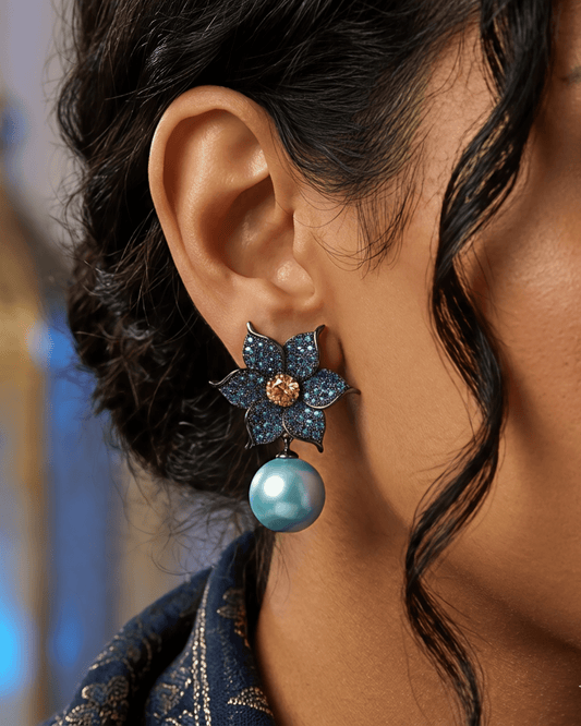Zimal Blue Pearl Earrings