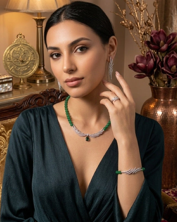 Khawla Elegant Green Pearl Set