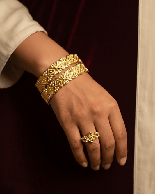 Alina Pearl Bracelet Ring Set