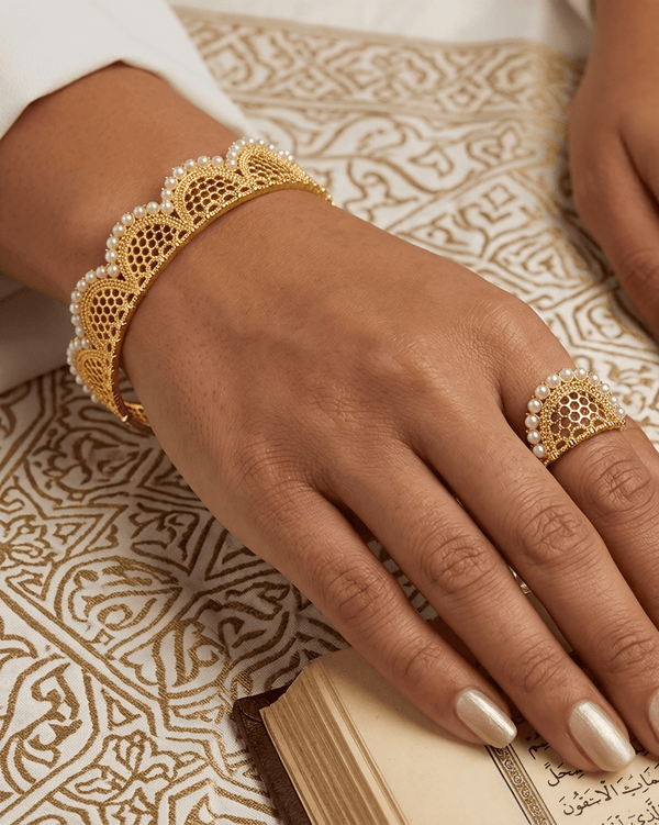 Barira Pearl Bracelet Ring Set